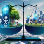 I sustainability challenges in a futuristic city with digital energy and water usage metrics.