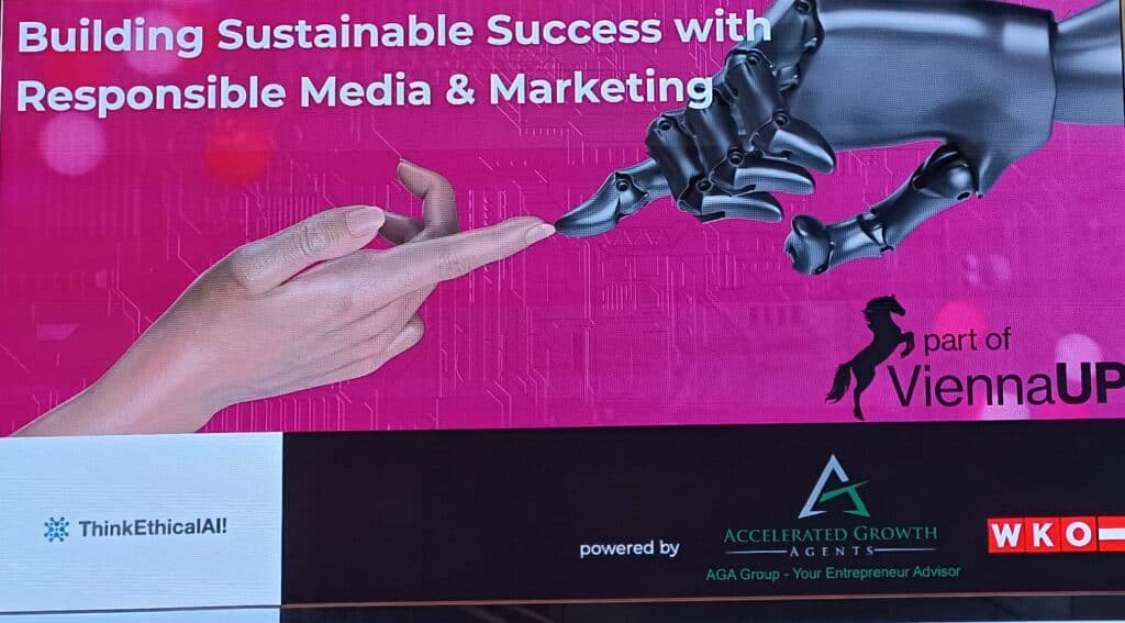 A human hand touching a robo hand.
Vienna Startup