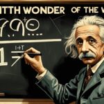 Historical illustration of Albert Einstein writing compound interest formula on chalkboard