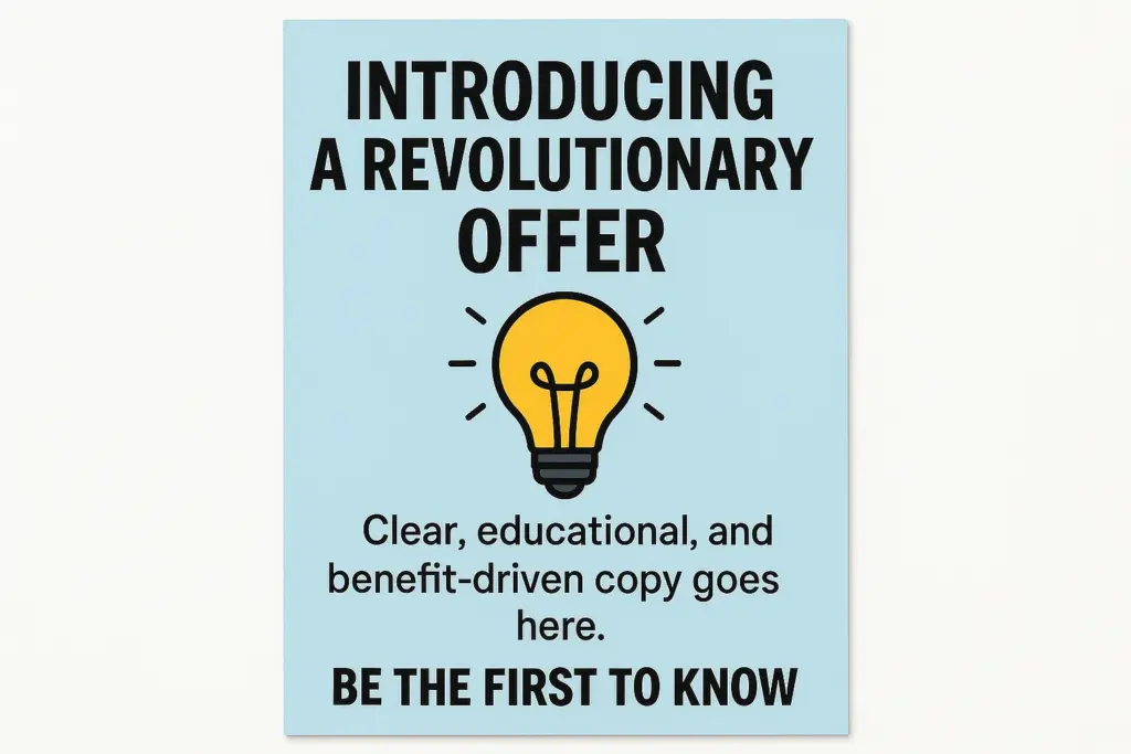 a visual that represents the 1st stage of Market sophistication according to this "Position your offer as revolutionary. Keep copy clear, educational, and benefit-driven. You're not selling against anything yet—you’re just being first."