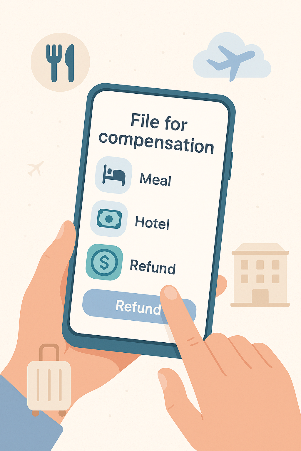 Traveler filing compensation claim on smartphone for EU flight disruption.