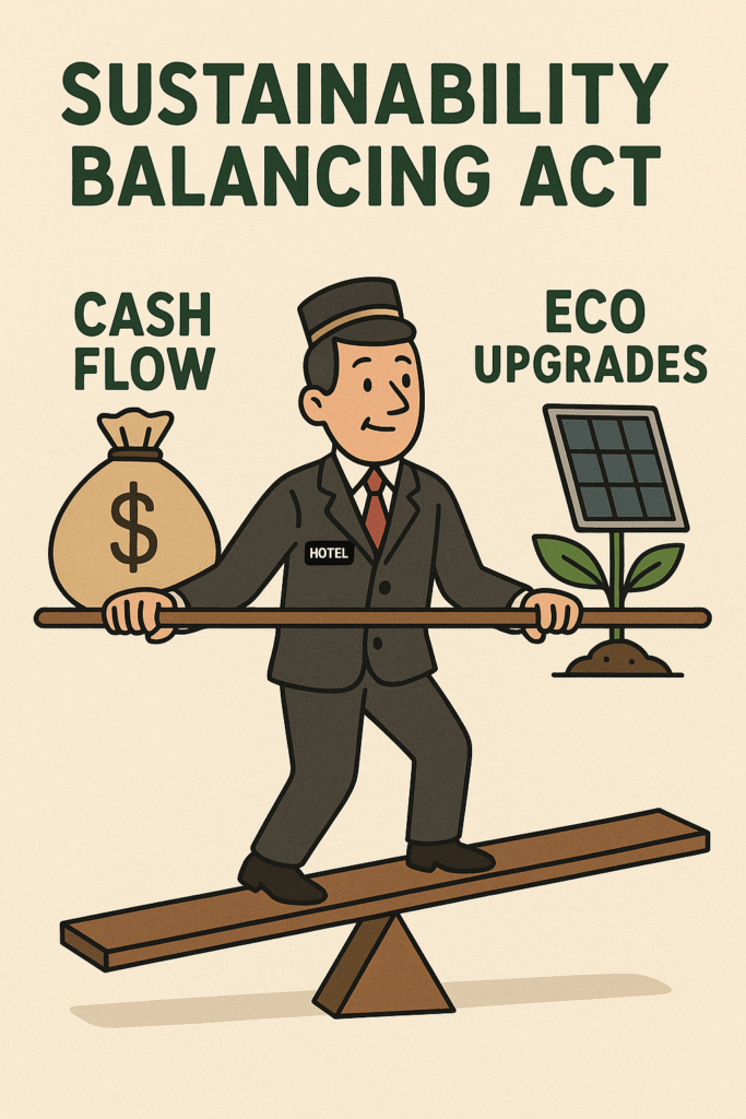 Hotelier balancing cash flow and sustainability investments. sustainable hospitality budget