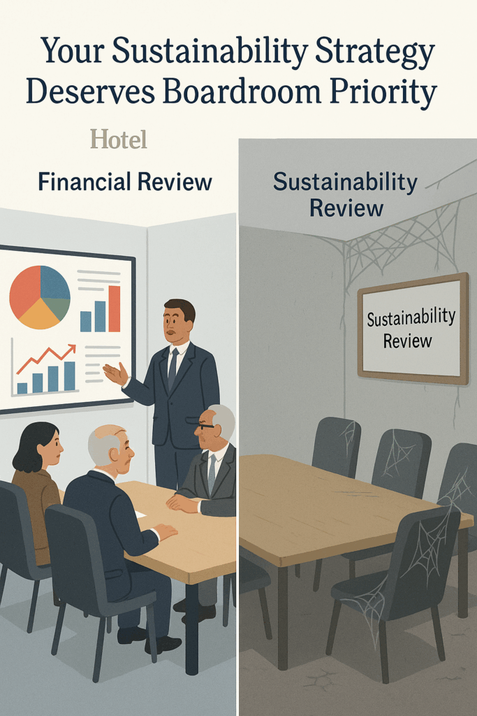 Contrast between frequent financial reviews and neglected sustainability check-ins