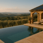 Infinity pool heated by solar energy in a Tuscan eco-resort.